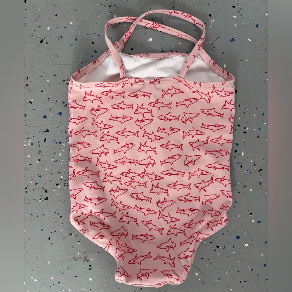 Pink Shark Print Kids Swimsuit